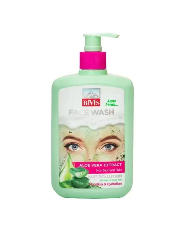 facewash aloevera-1 ژل شستشوی صورت بی ام اس BMS مناسب پوست نرمال حاوی عصاره آلوئه ورا حجم 500ml - تصویر 1